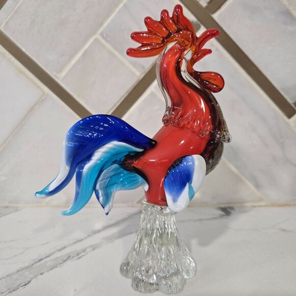 Handmade Murano Glass Rooster Figurine 7.5" Multicolor Art Piece By PMG Vetreria - Picture 10 of 15